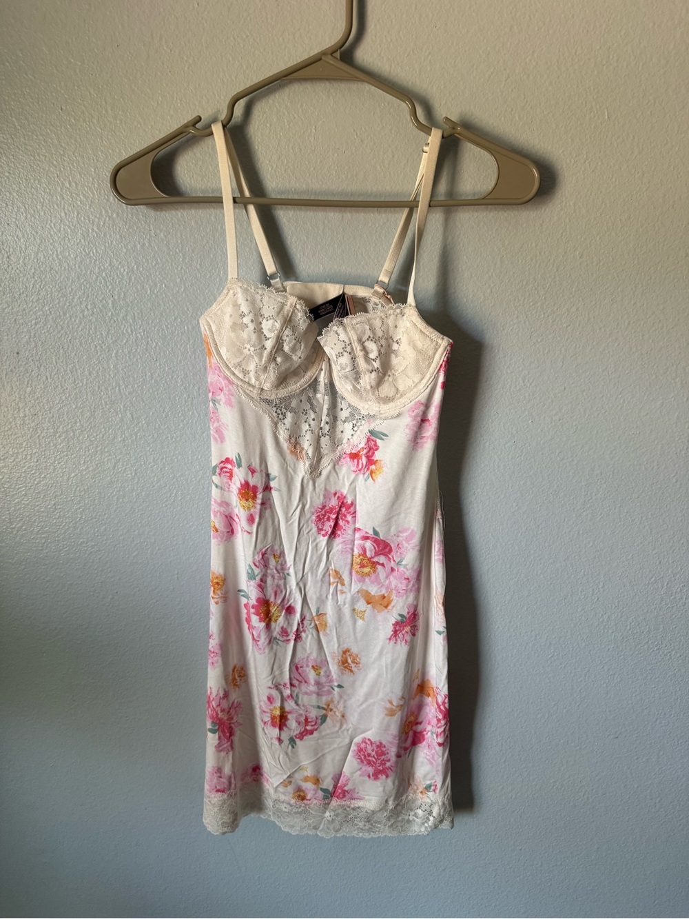 Victoria's Secret Cream Chemise with Pink & Orange Floral Print